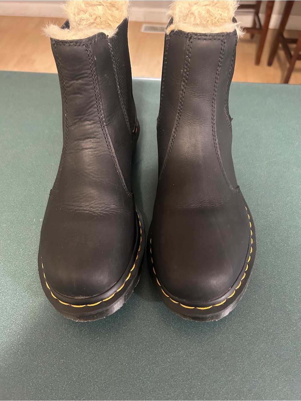 Dr. Marten's Black Leather Women's Winter Ankle Boots with Shearling Lining